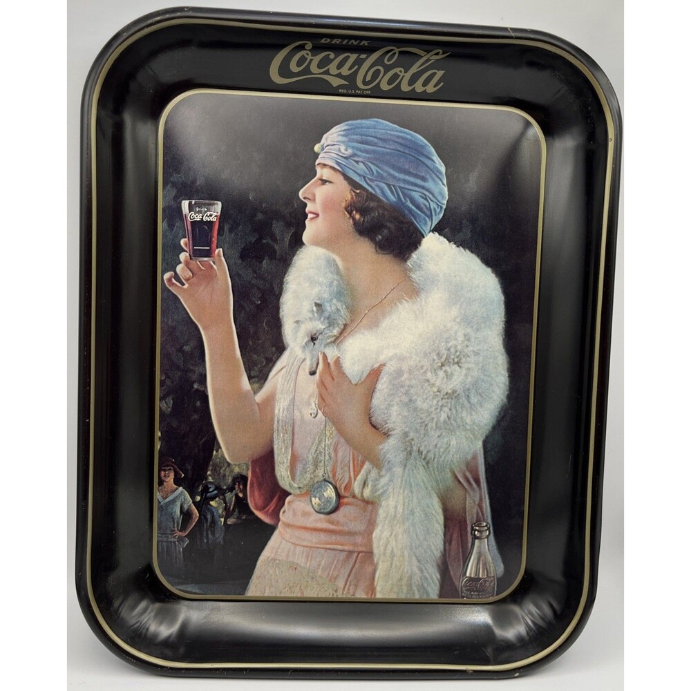 Vintage 1973 Coca Cola Serving Tray 1925 Advertisement Flapper Girl black edging